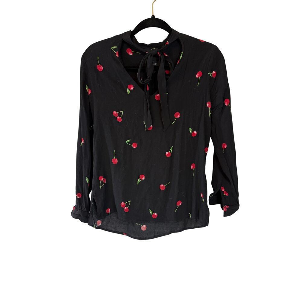 Rails Rhea Cerise blouse with cherry pattern tie neck size S